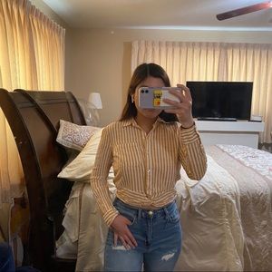 striped cropped buttoned long sleeve